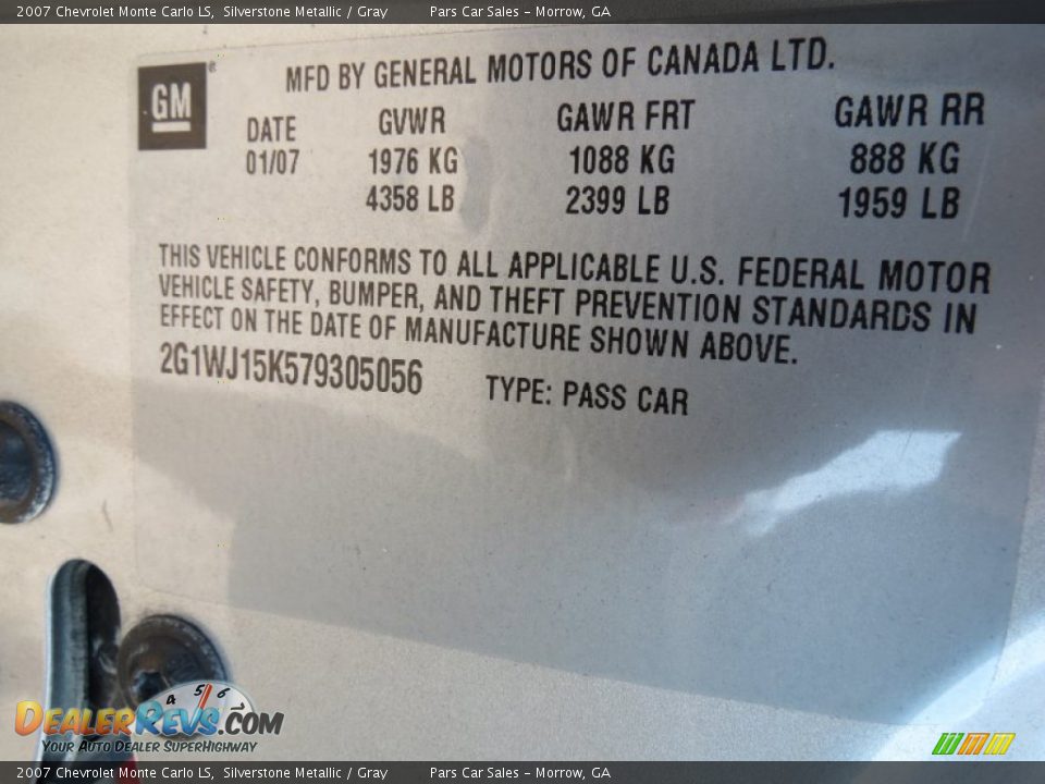 2007 Chevrolet Monte Carlo LS Silverstone Metallic / Gray Photo #13