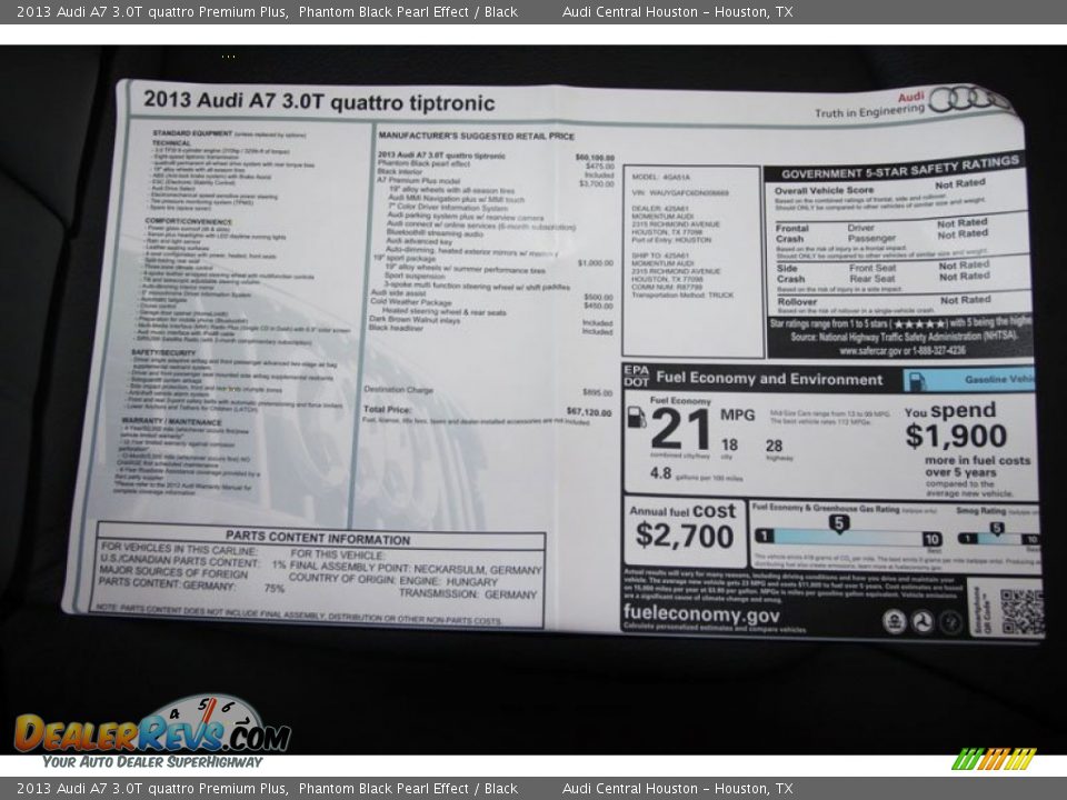 2013 Audi A7 3.0T quattro Premium Plus Phantom Black Pearl Effect / Black Photo #29