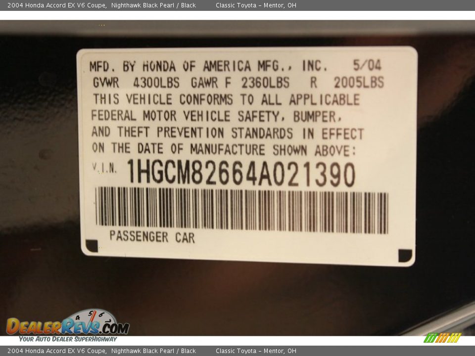 2004 Honda Accord EX V6 Coupe Nighthawk Black Pearl / Black Photo #21