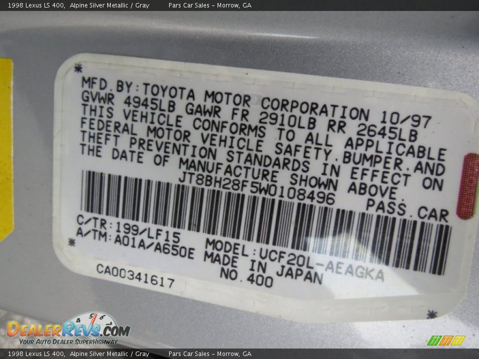 1998 Lexus LS 400 Alpine Silver Metallic / Gray Photo #15