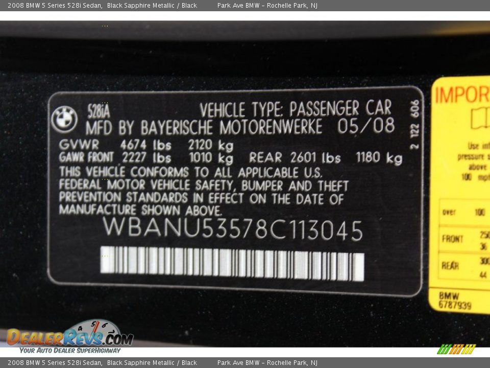2008 BMW 5 Series 528i Sedan Black Sapphire Metallic / Black Photo #32