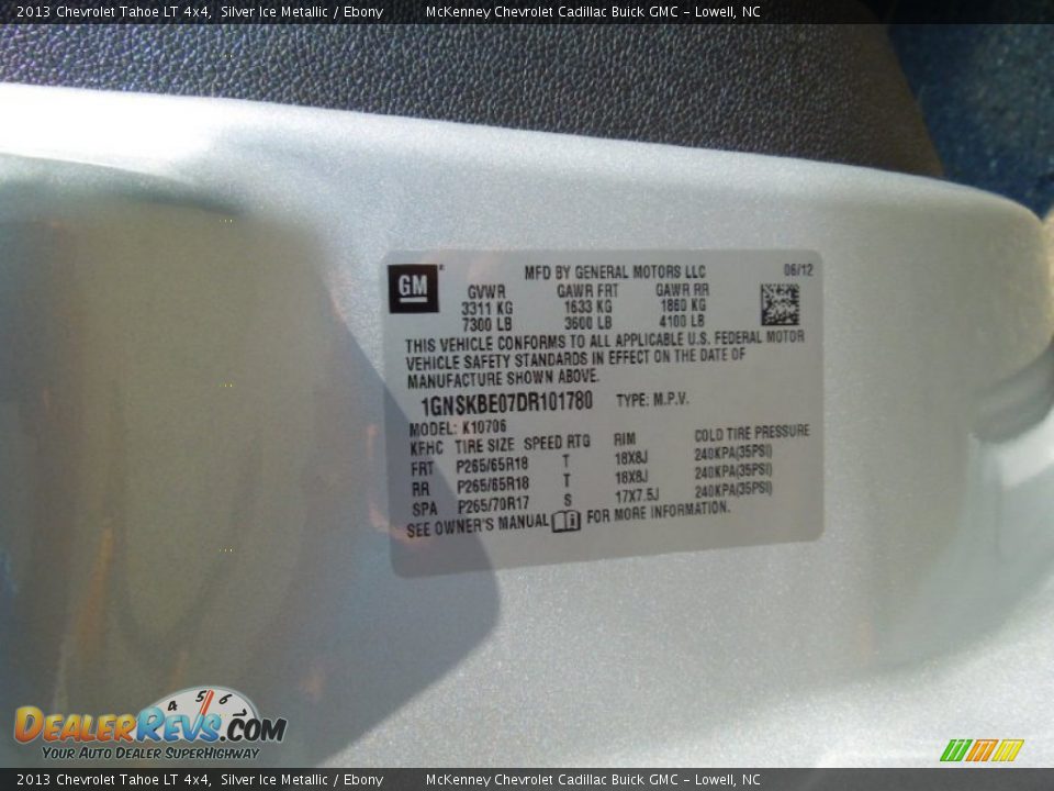 2013 Chevrolet Tahoe LT 4x4 Silver Ice Metallic / Ebony Photo #7