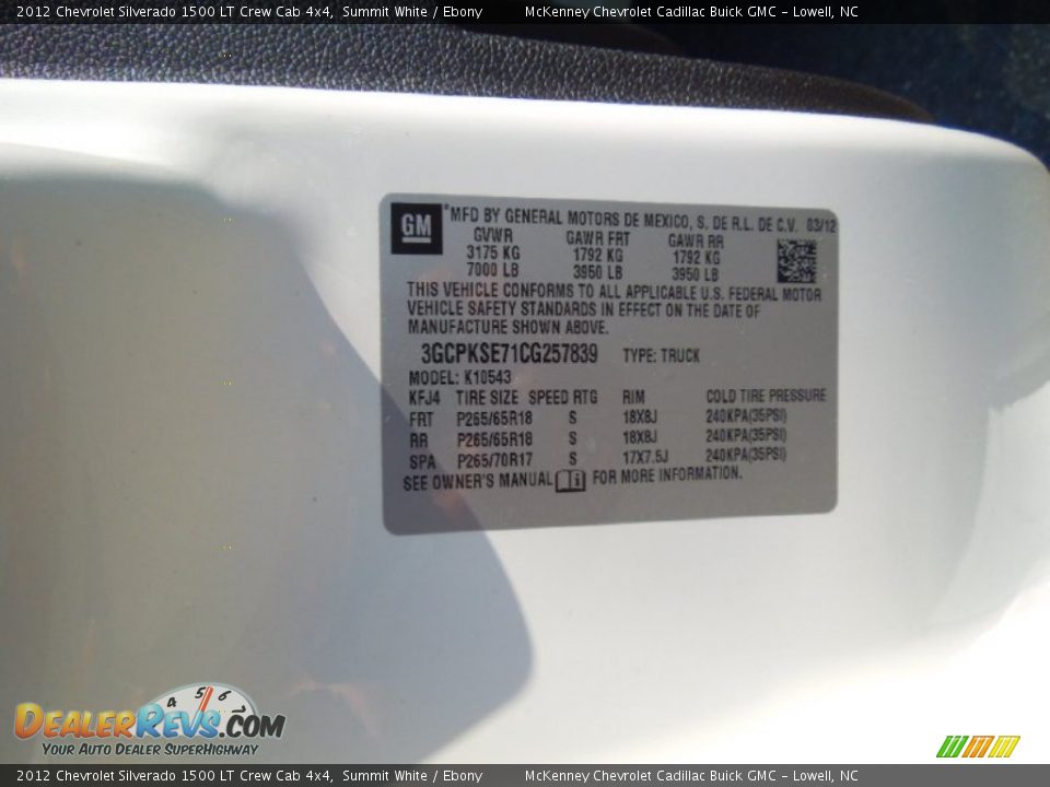 2012 Chevrolet Silverado 1500 LT Crew Cab 4x4 Summit White / Ebony Photo #7