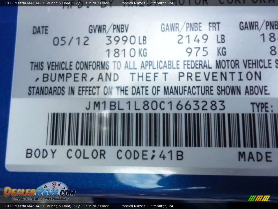 2012 Mazda MAZDA3 i Touring 5 Door Sky Blue Mica / Black Photo #17