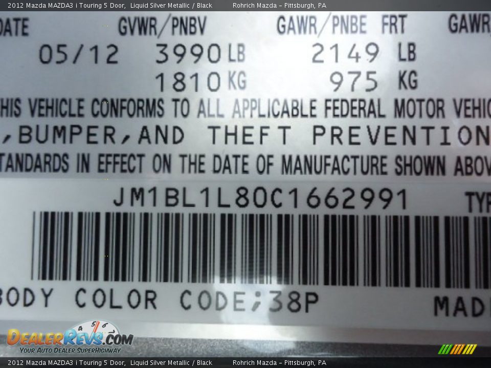 2012 Mazda MAZDA3 i Touring 5 Door Liquid Silver Metallic / Black Photo #17