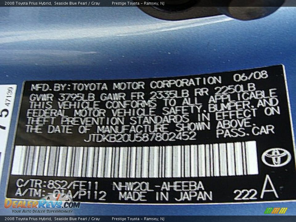 2008 Toyota Prius Hybrid Seaside Blue Pearl / Gray Photo #15