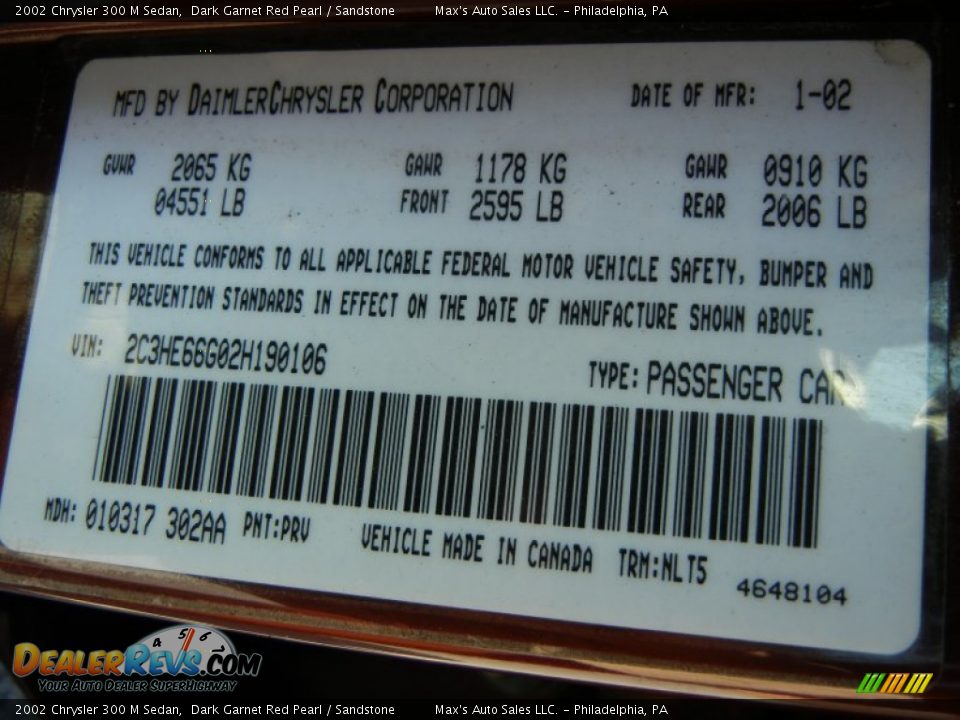 2002 Chrysler 300 M Sedan Dark Garnet Red Pearl / Sandstone Photo #8