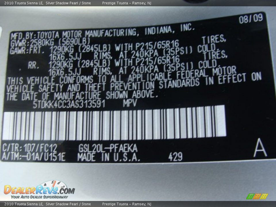 2010 Toyota Sienna LE Silver Shadow Pearl / Stone Photo #15