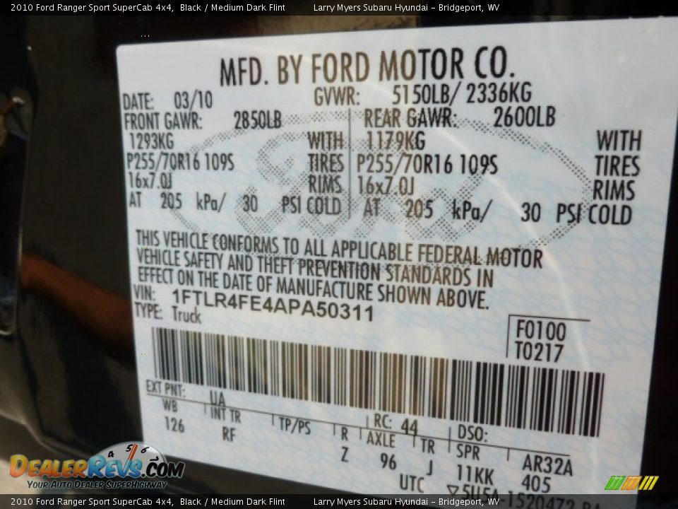 2010 Ford Ranger Sport SuperCab 4x4 Black / Medium Dark Flint Photo #18