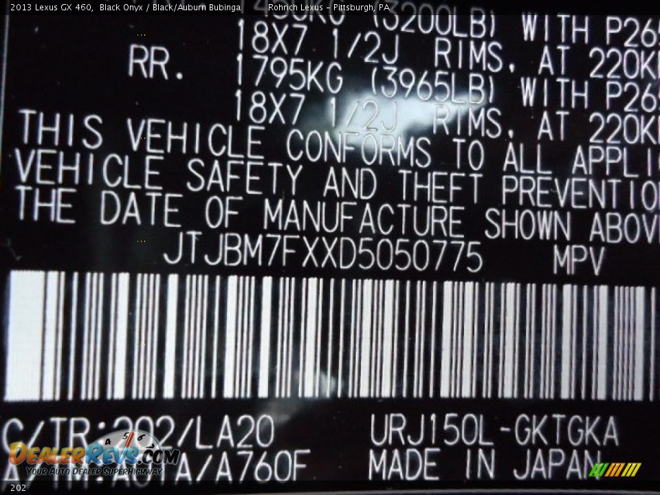 Lexus Color Code 202 Black Onyx