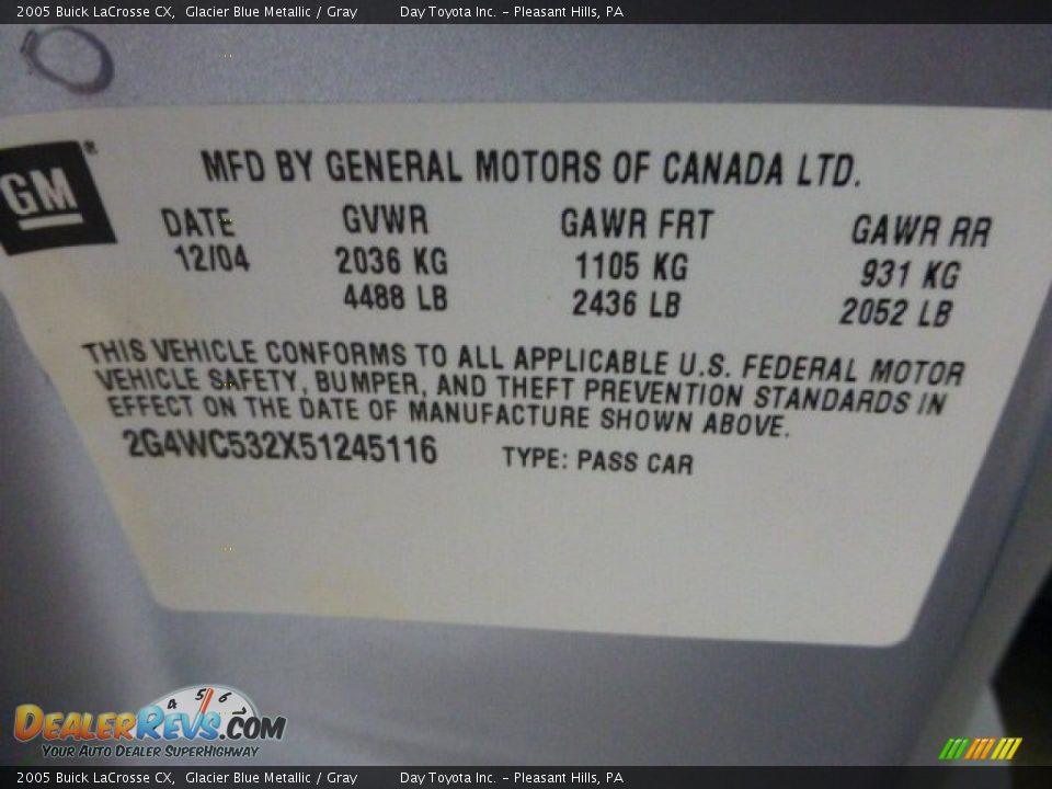 2005 Buick LaCrosse CX Glacier Blue Metallic / Gray Photo #14