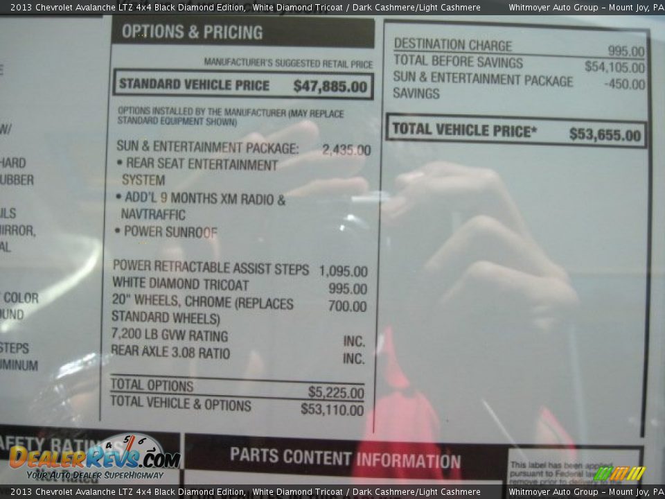 2013 Chevrolet Avalanche LTZ 4x4 Black Diamond Edition Window Sticker Photo #12