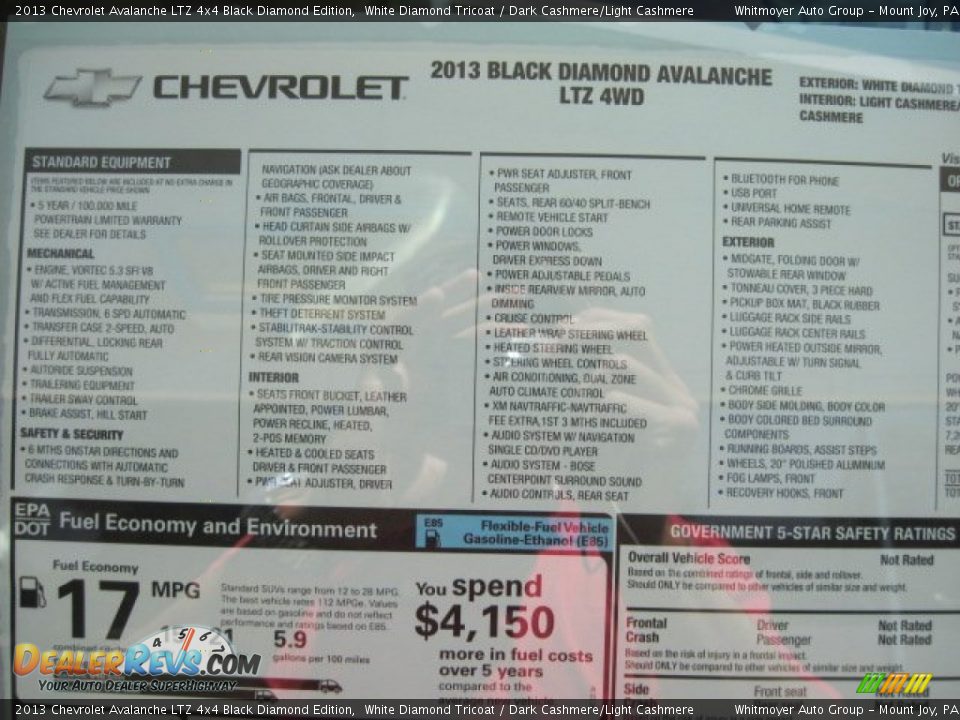 2013 Chevrolet Avalanche LTZ 4x4 Black Diamond Edition Window Sticker Photo #13