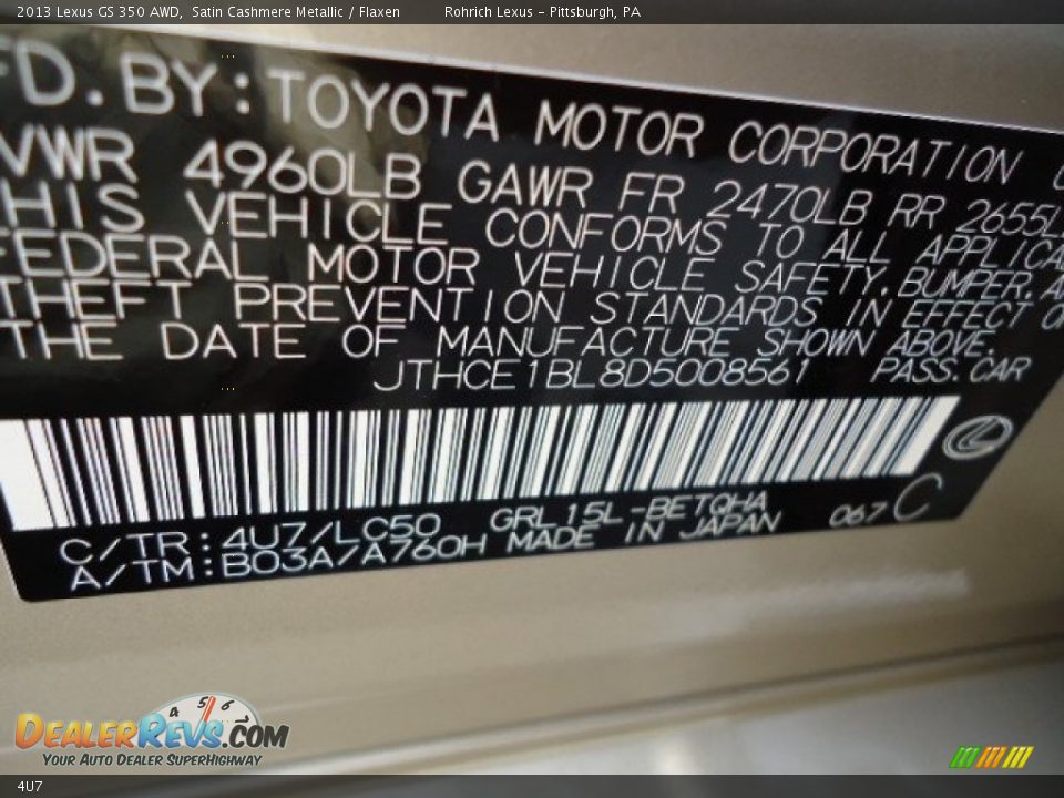 Lexus Color Code 4U7 Satin Cashmere Metallic