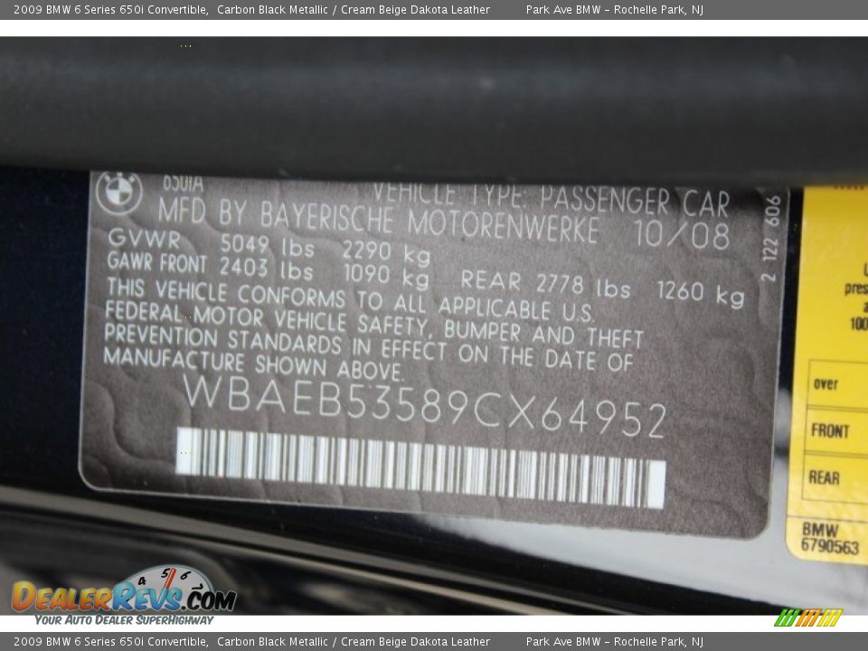 2009 BMW 6 Series 650i Convertible Carbon Black Metallic / Cream Beige Dakota Leather Photo #30