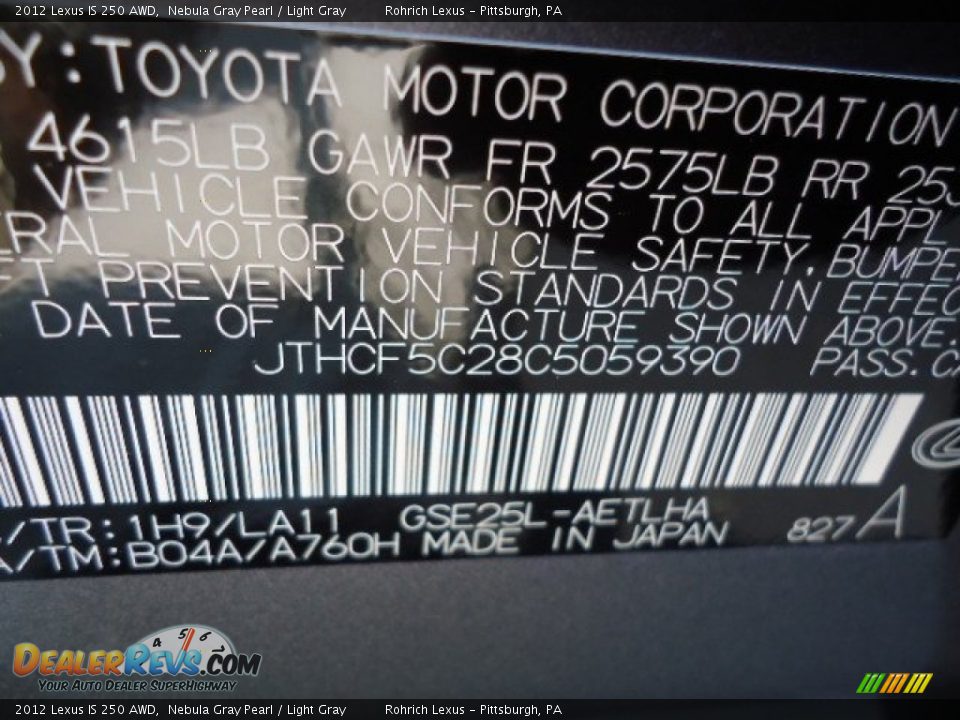 2012 Lexus IS 250 AWD Nebula Gray Pearl / Light Gray Photo #16