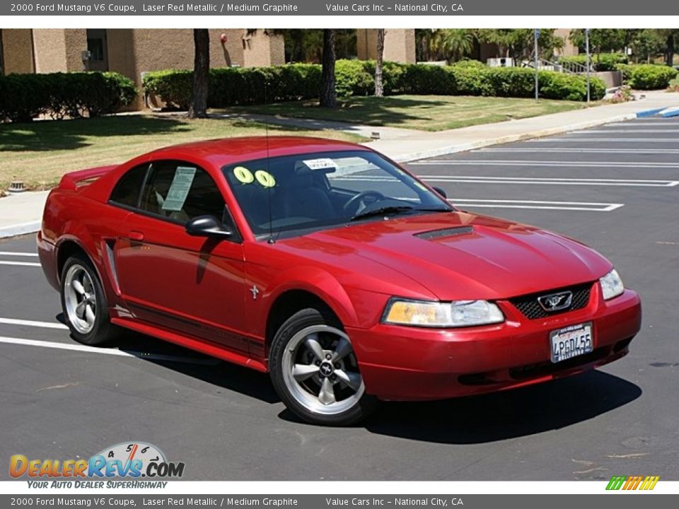 2000 Ford Mustang V6 Coupe Laser Red Metallic / Medium Graphite Photo #2