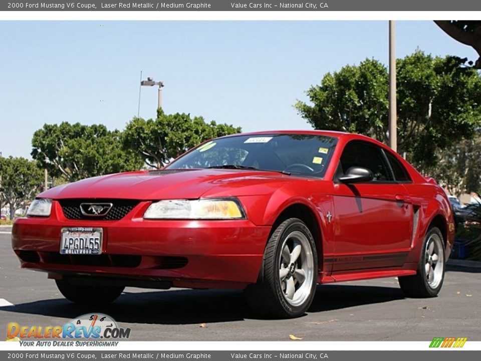2000 Ford Mustang V6 Coupe Laser Red Metallic / Medium Graphite Photo #9