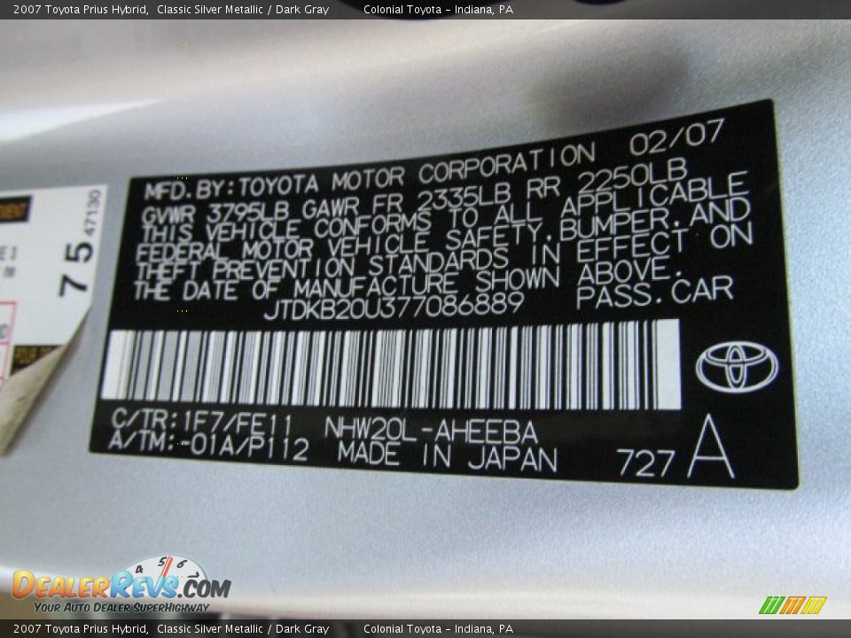 2007 Toyota Prius Hybrid Classic Silver Metallic / Dark Gray Photo #19