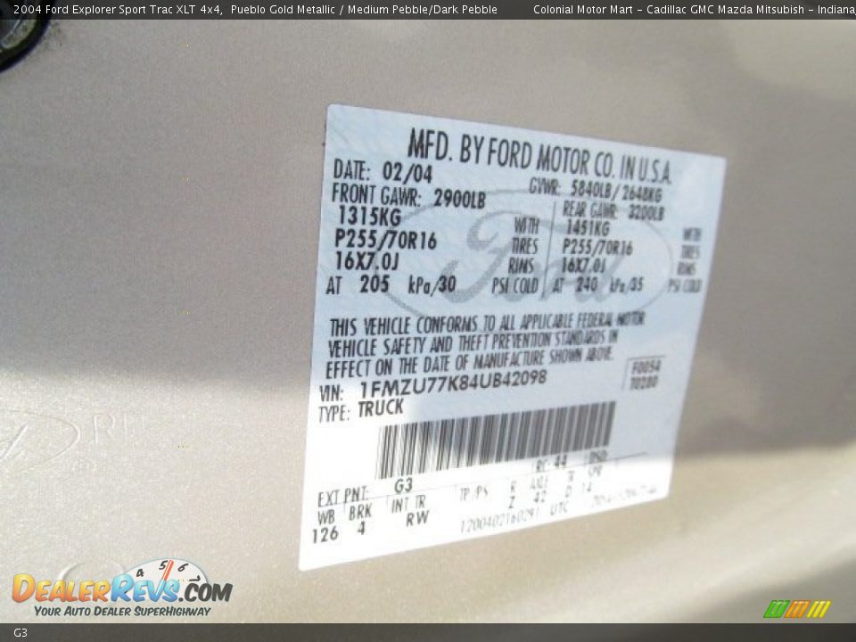 Ford Color Code G3 Pueblo Gold Metallic