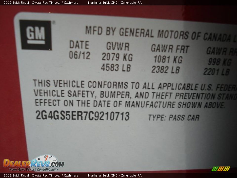 2012 Buick Regal Crystal Red Tintcoat / Cashmere Photo #20