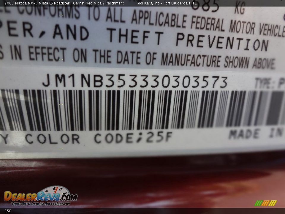 Mazda Color Code 25F Garnet Red Mica