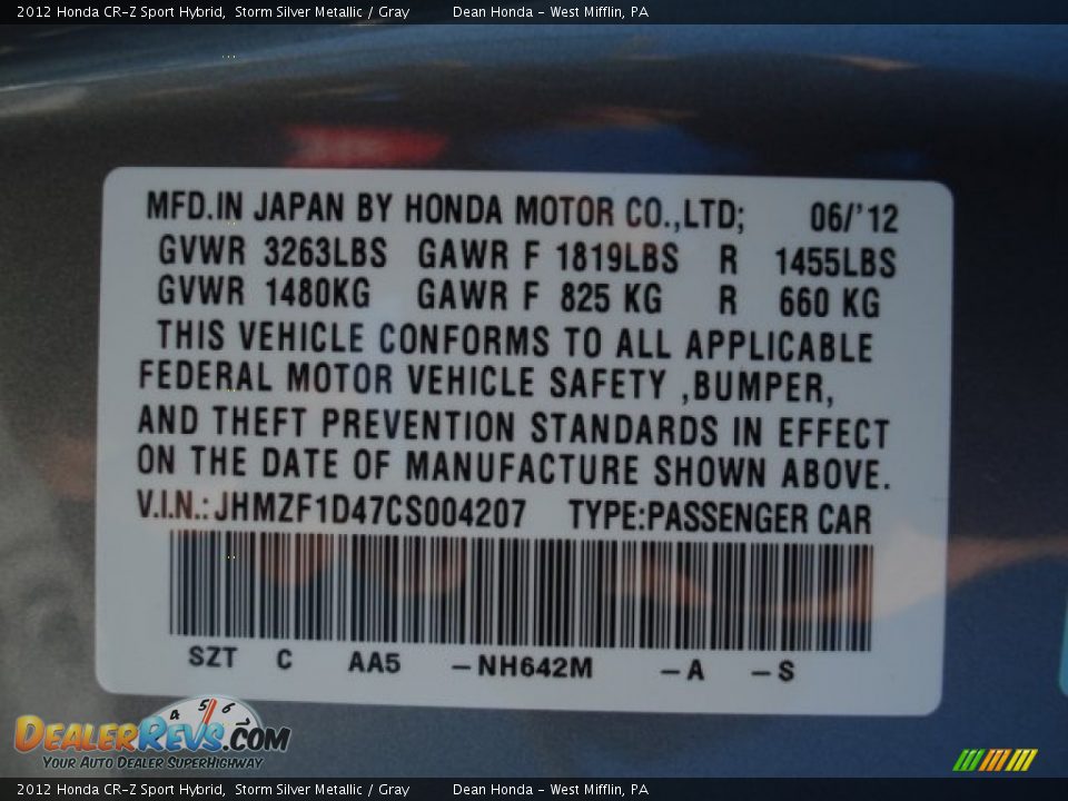 2012 Honda CR-Z Sport Hybrid Storm Silver Metallic / Gray Photo #20