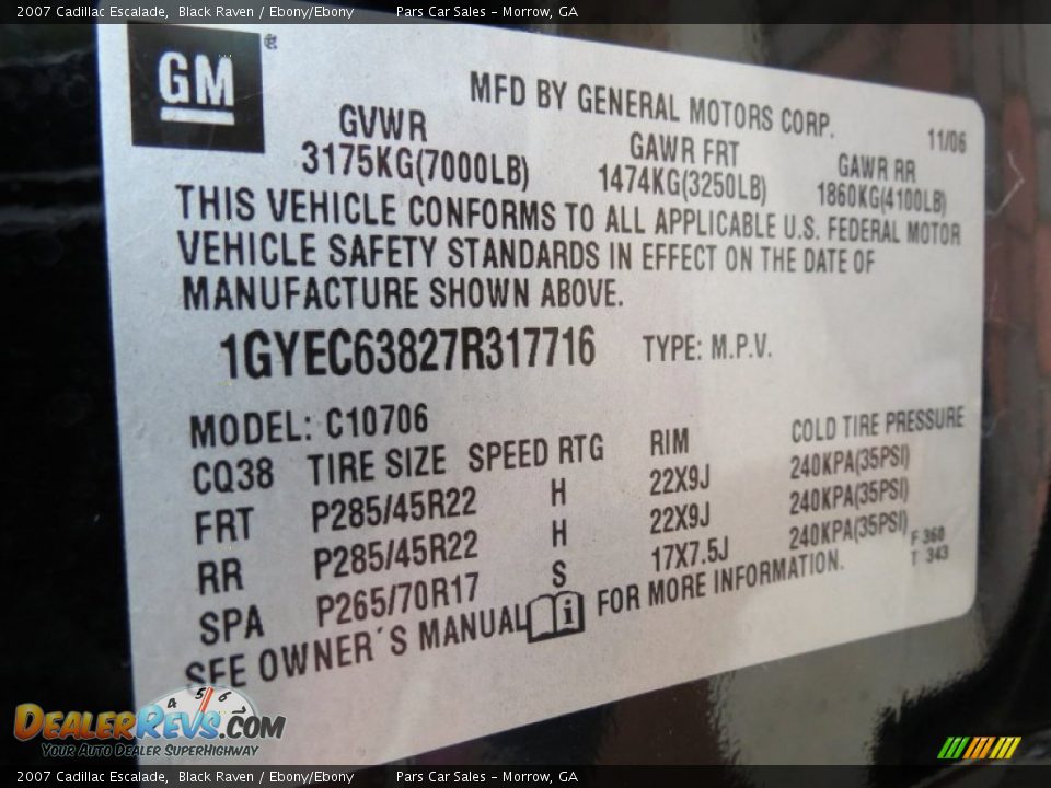 2007 Cadillac Escalade Black Raven / Ebony/Ebony Photo #15