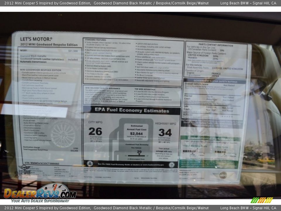 2012 Mini Cooper S Inspired by Goodwood Edition Window Sticker Photo #5