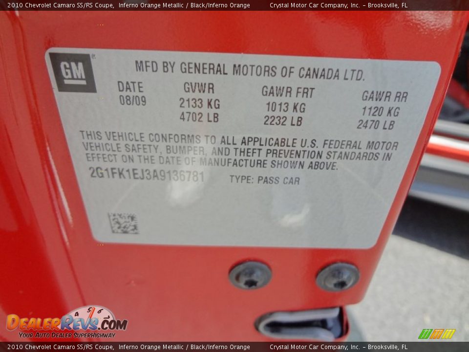 2010 Chevrolet Camaro SS/RS Coupe Inferno Orange Metallic / Black/Inferno Orange Photo #25
