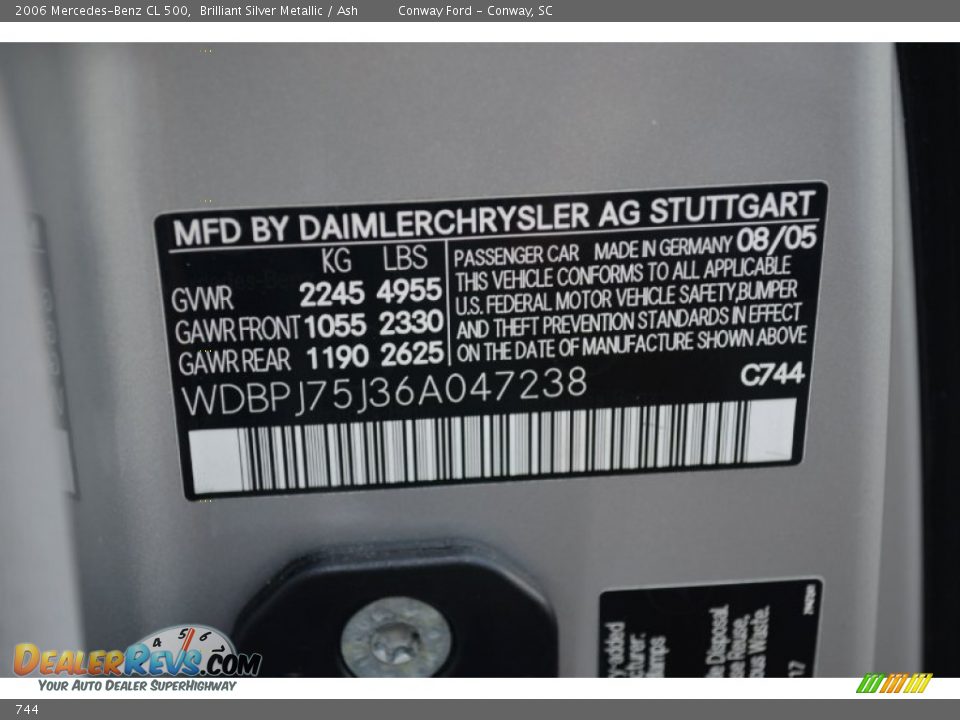 Mercedes-Benz Color Code 744 Brilliant Silver Metallic