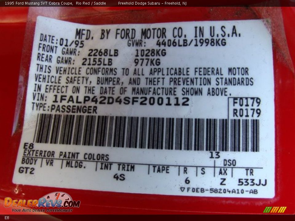 Ford Color Code E8 Rio Red