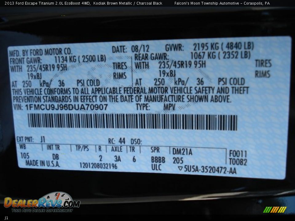 Ford Color Code J1 Kodiak Brown Metallic