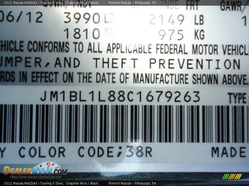 2012 Mazda MAZDA3 i Touring 5 Door Graphite Mica / Black Photo #17