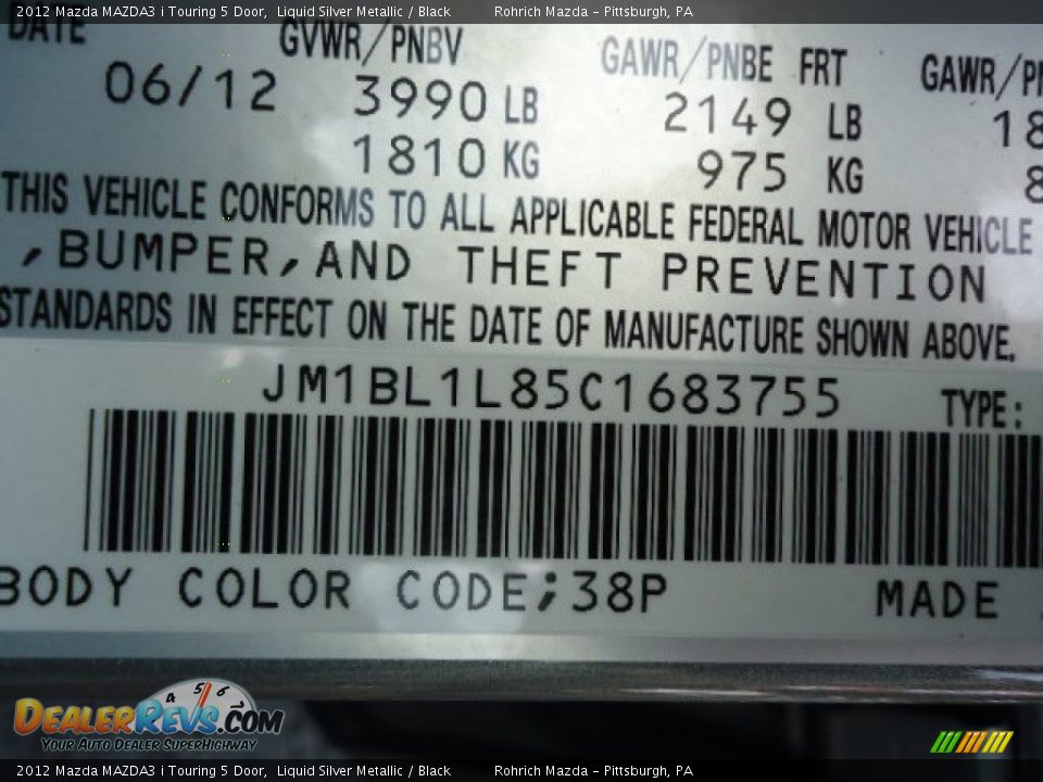 2012 Mazda MAZDA3 i Touring 5 Door Liquid Silver Metallic / Black Photo #17