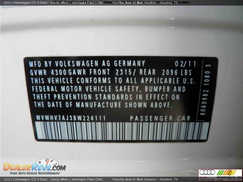 2011 Volkswagen GTI 4 Door Candy White / Interlagos Plaid Cloth Photo #36