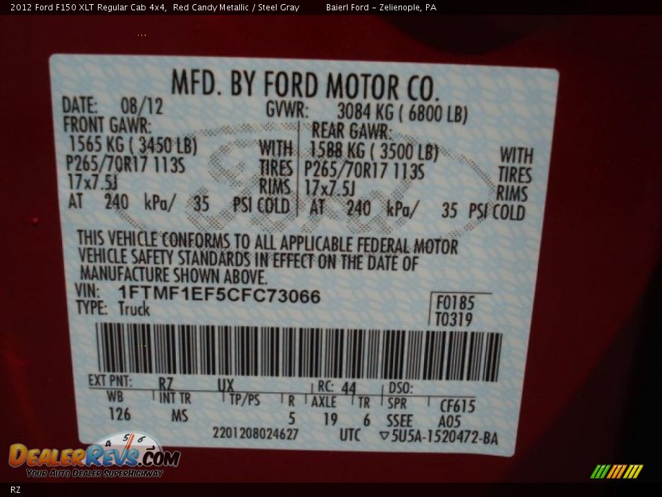 Ford Color Code RZ Red Candy Metallic