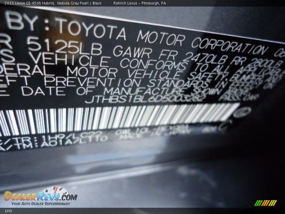 Lexus Color Code 1H9 Nebula Gray Pearl