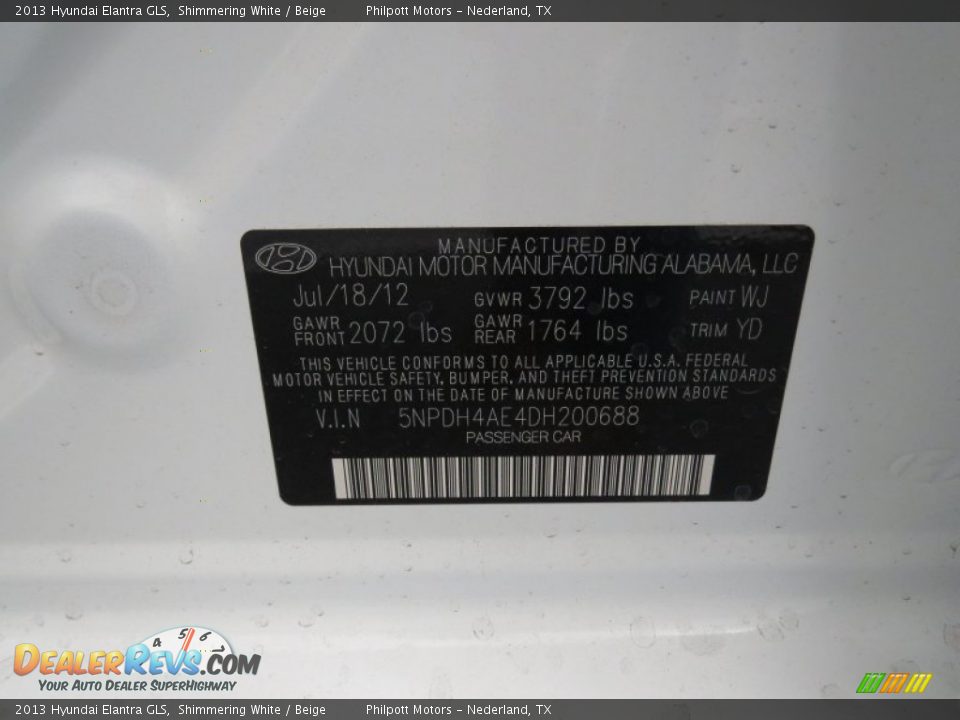 2013 Hyundai Elantra GLS Shimmering White / Beige Photo #31
