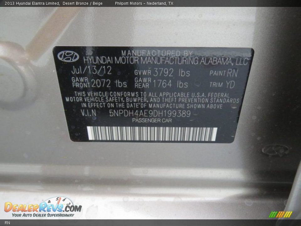 Hyundai Color Code RN Desert Bronze