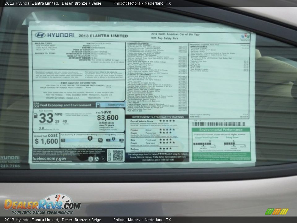 2013 Hyundai Elantra Limited Window Sticker Photo #36