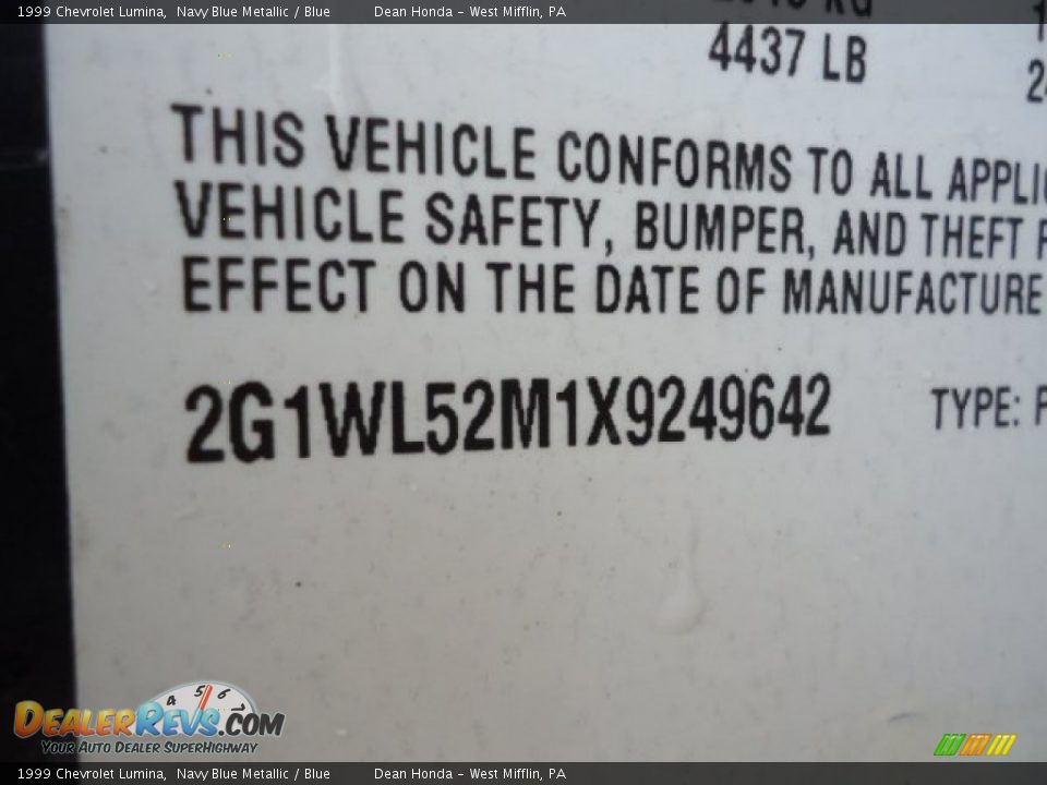 1999 Chevrolet Lumina Navy Blue Metallic / Blue Photo #18