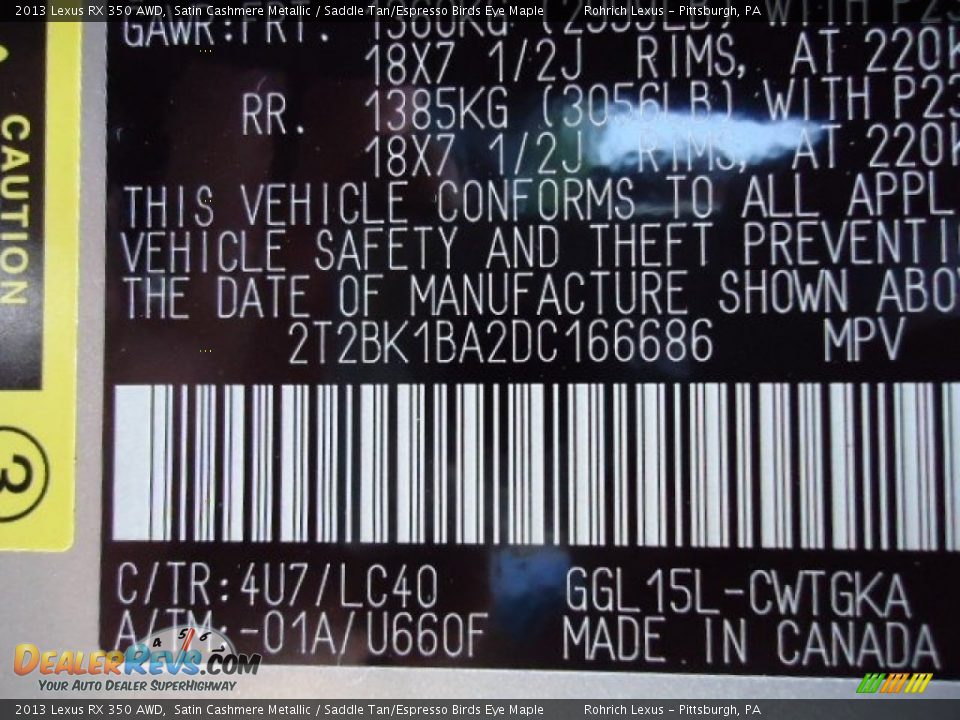 2013 Lexus RX 350 AWD Satin Cashmere Metallic / Saddle Tan/Espresso Birds Eye Maple Photo #16
