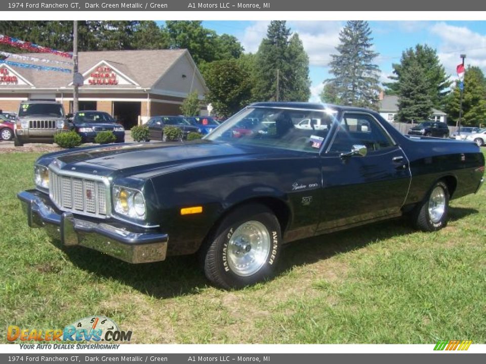 1974 Ford Ranchero GT Dark Green Metallic / Green Photo #2