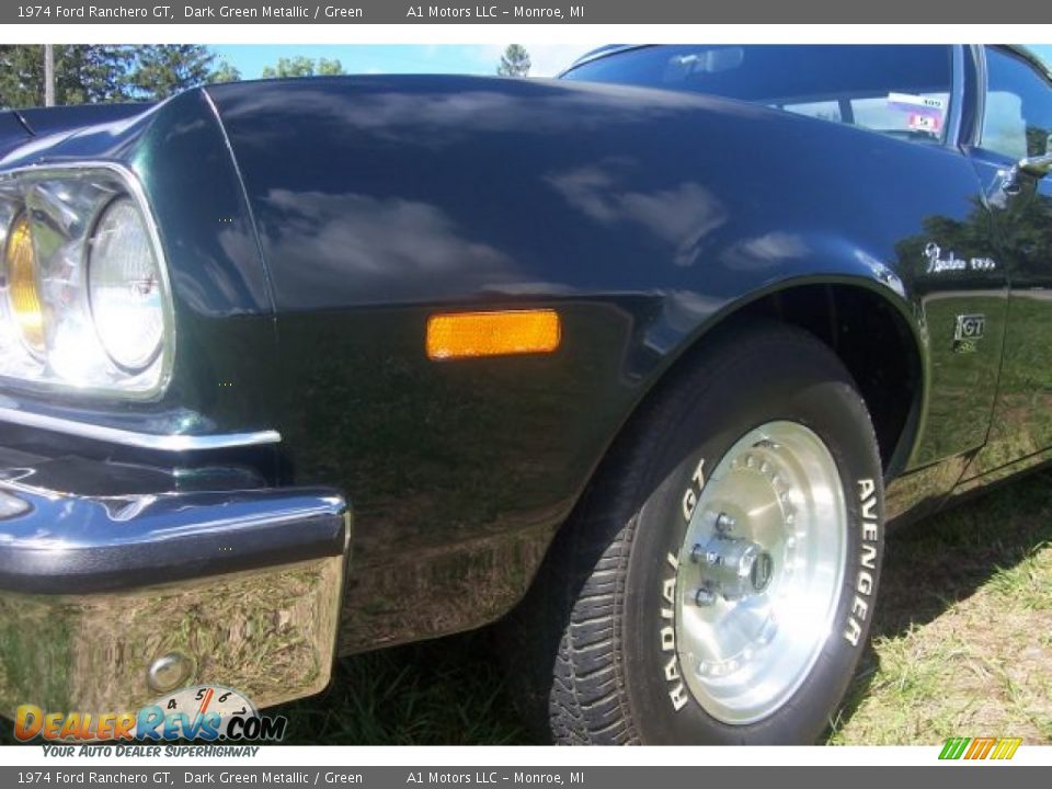 1974 Ford Ranchero GT Dark Green Metallic / Green Photo #9