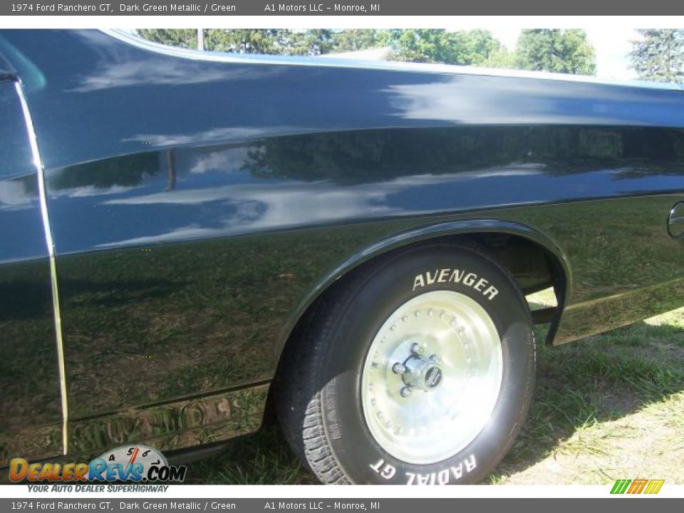 1974 Ford Ranchero GT Dark Green Metallic / Green Photo #11