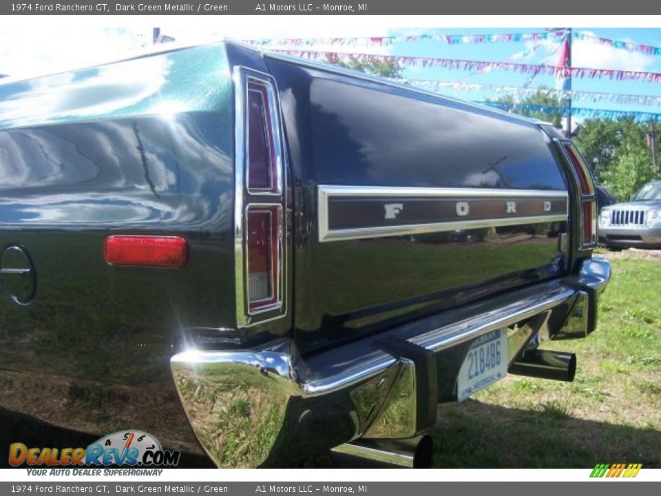 1974 Ford Ranchero GT Dark Green Metallic / Green Photo #12