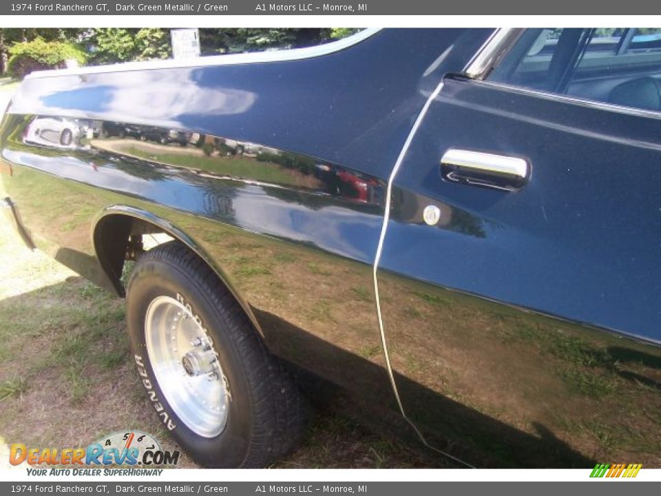 1974 Ford Ranchero GT Dark Green Metallic / Green Photo #22