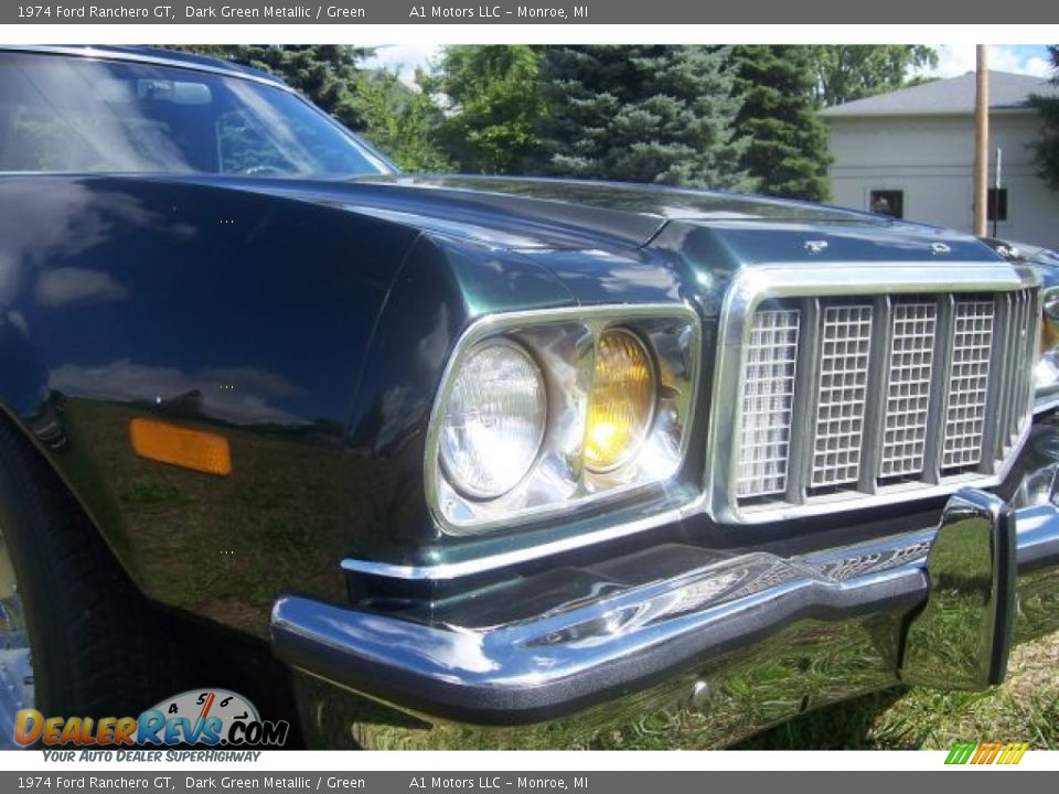 1974 Ford Ranchero GT Dark Green Metallic / Green Photo #27