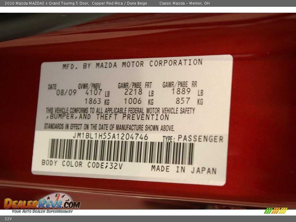 Mazda Color Code 32V Copper Red Mica